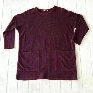 Zara Women's Burgundy Blue Striped Oversized Sweater Size Small